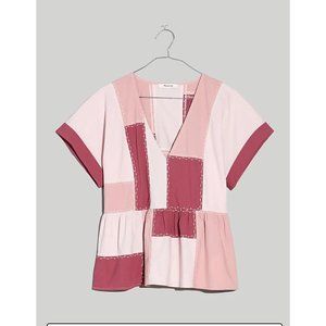 Madewell $128 Signature Poplin Patchwork Peplum Top Size 8 NJ641